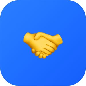 Ícono de apretón de manos en fondo azul; representa acuerdo, confianza y colaboración entre partes