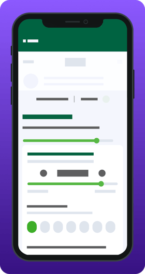 Pantalla de aplicación móvil con interfaz simplificada tipo simulador. Incluye barras de progreso, controles deslizantes y opciones circulares para selección de monto y plazo, sin textos detallados, en una vista gráfica y estructurada.