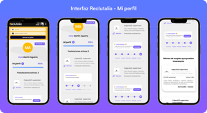 Representación a través de cuatro vistas de la plataforma Reclutalia, específicamente del apartado